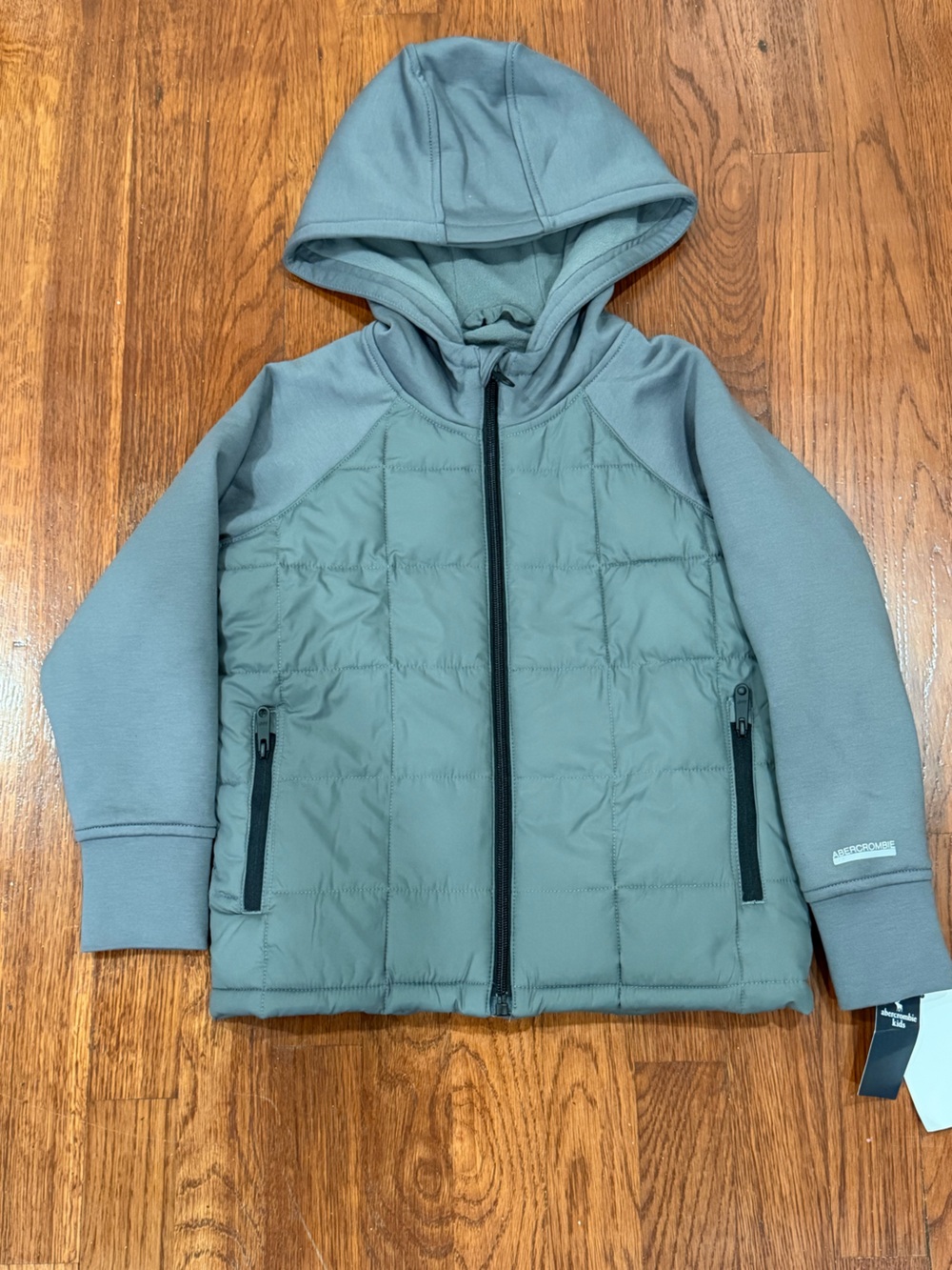 abercrombie kids Quilted Hooded Puffer Jacket in grey